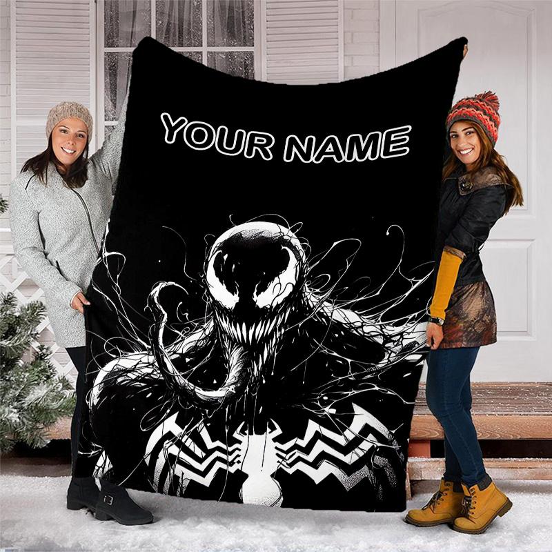 Customizable Venom Throw Blanket – Personalized Name, All-Season Cozy Snug Blanket, Machine Washable, Personalized Blanket