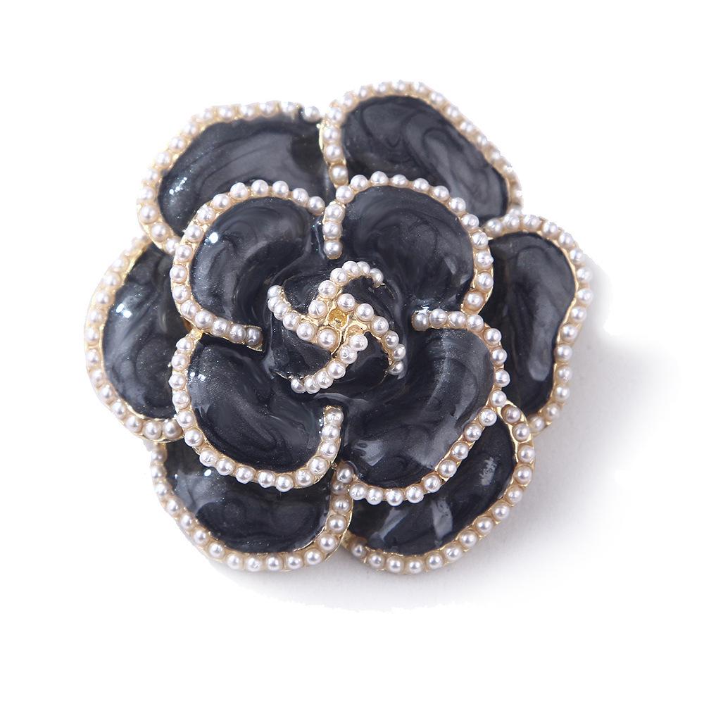 Retro Camellia Pearl Brooch & Scarf Buckle with Rhinestones - Elegant Large Pin Jewelry for Women