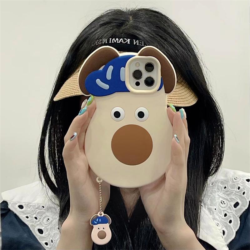 Süper sevimli 3D büyük yüz köpek + bebek kolye darbeye dayanıklı silikon telefon kılıfı için iphone 13 12 11 Pro Max yumuşak kapak