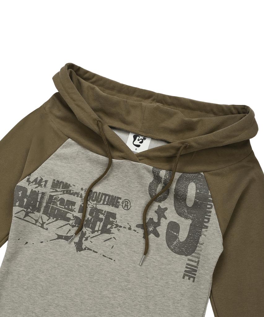 LMR Off-Shoulder Lettering Graphic Hoodie Long Sleeve T-Shirt Grey