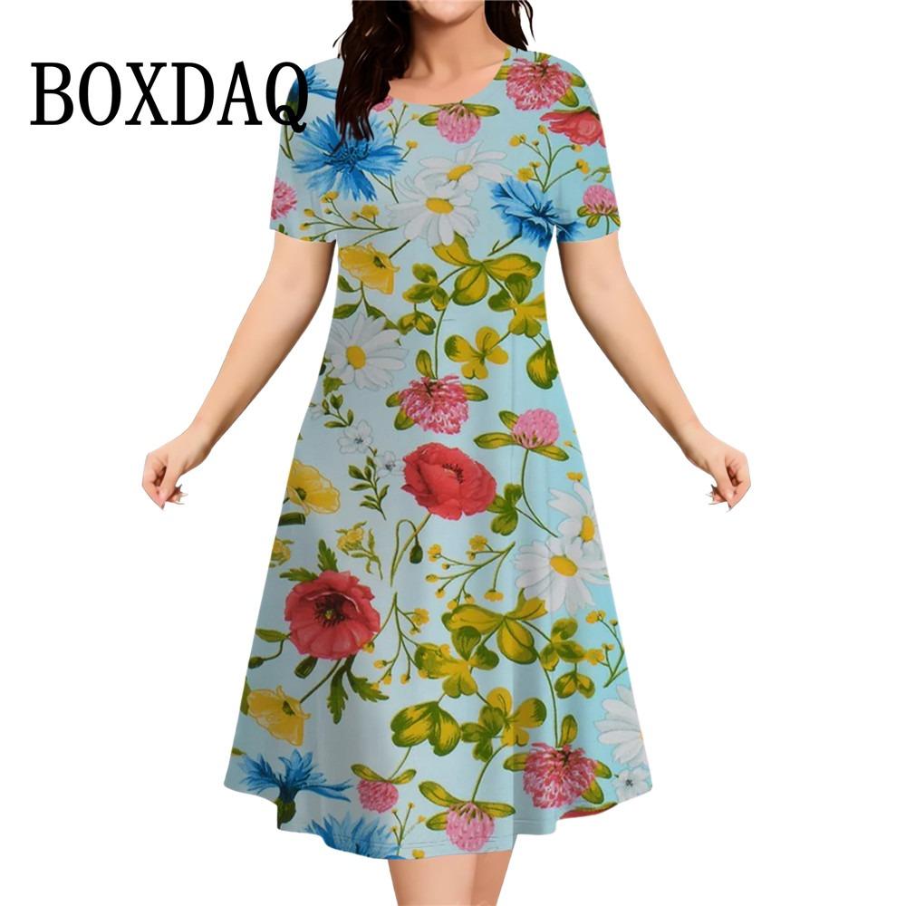 Fashion Elegant Women‘S Dresses Butterfly Flowers Print Dress Casual O-Neck Loose Plus Size Vacation A-Line Clothes 2026 Summer