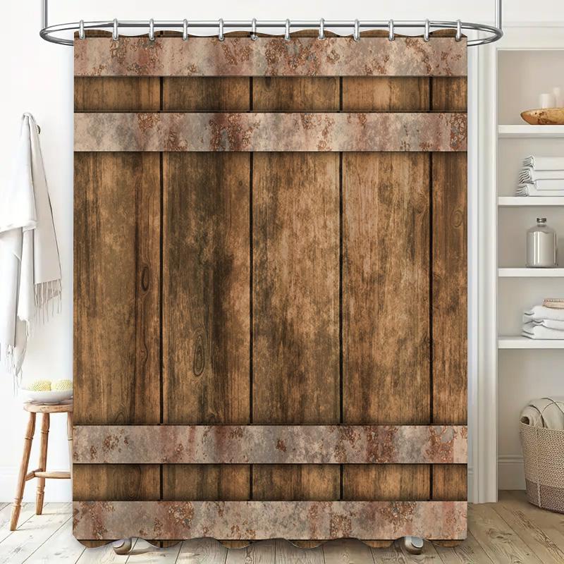 Vintage Rustic Waterproof Shower Curtain Natural Wood Texture Print Fabric Bath Liner Perfect Decoration For Your Bathroom (Size