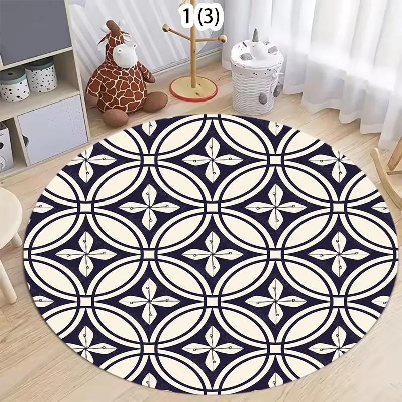 French Retro Living Room Decoration Round Carpet Large Area Rugs for Bedroom Home Washable Floor Mat Non-slip Soft Cloakroom Rug
