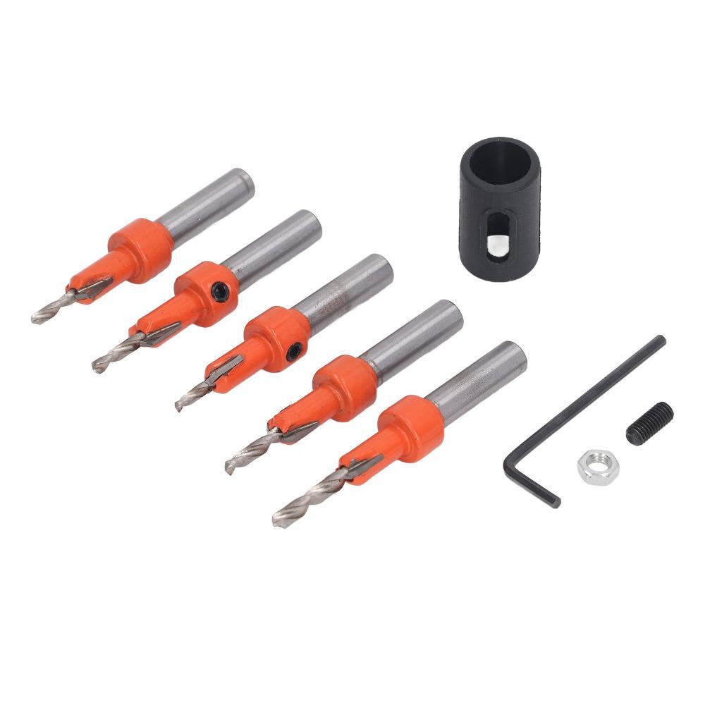 5pcs High Carbon Steel Countersink Drill Bit Set Round Shank Woodworking Drill Bit For Woodworking
