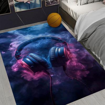 Colorful Sound Waves Wandering Headphones Printed Carpet Art Graffiti Rug Game Room Carpet Suitable for E-sports Enthusiasts