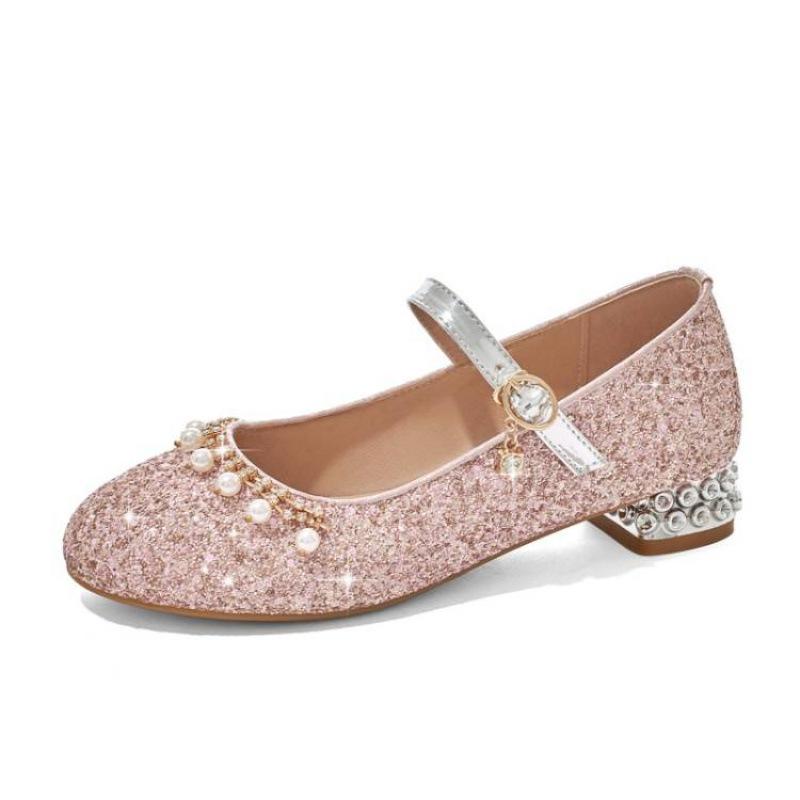 New children's sequined crystal shoes comfortable high heel princess shoes college girls student shoes soft sole four seasons girls shoes