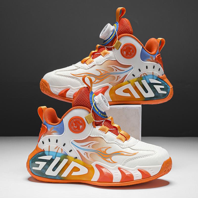 28-40 Children's Large Size Anti Slip Wear-resistant Convenient and Fashionable High Top Basketball Shoes Sports Shoes, White Shoes