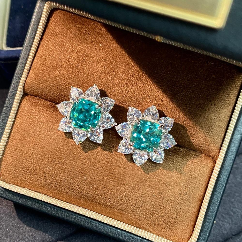 Laboratory Cultivation of diamond Paraiba Earrings for Women S925 Silver Fashion Sunflower Daisy Earrings Light Luxury Jewelry