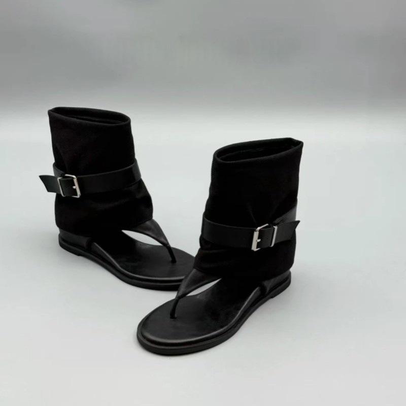 

INS open-toed herringbone boots inner height-increasing short boots belt buckle spring and summer new trouser boots two wear cool boots 40