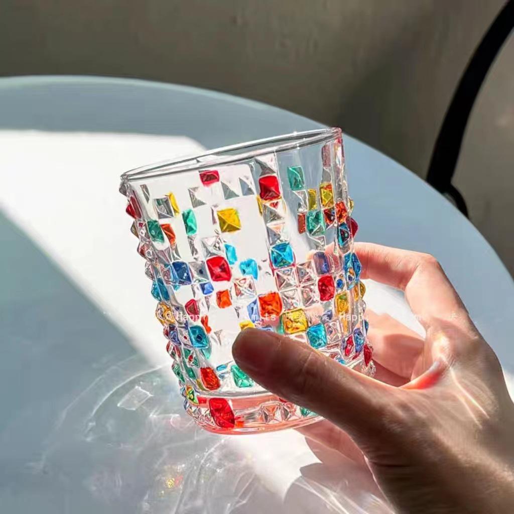 Rainbow Sheen Hand-Painted Glass Cup - Bling Design for Summer