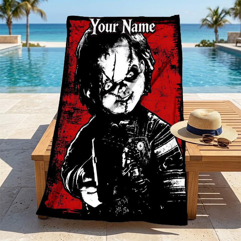 Custom Name Horror Custom Stylish Digital Printing Beach Towel Quick‑Drying Absorbent Blanket for Beach Pool Gym Travel