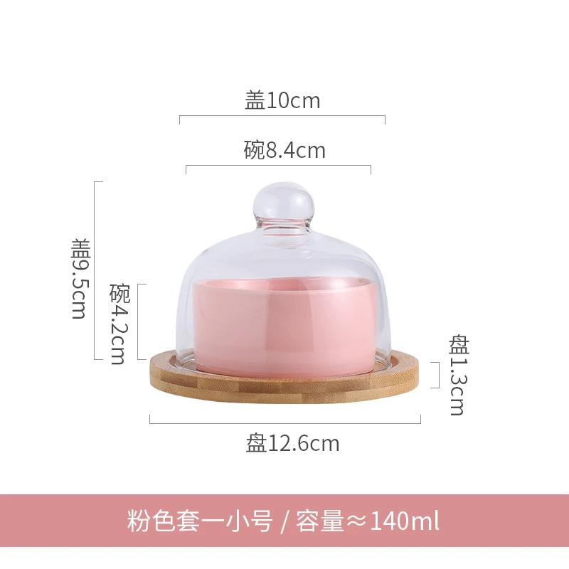 Ceramic Cake Fruit Bowl Pudding Soup Cup Glass Lid Jam Ice Cream Fresh Dessert Plate Bird's Nest Dessert Bowl Kitchen Supplies