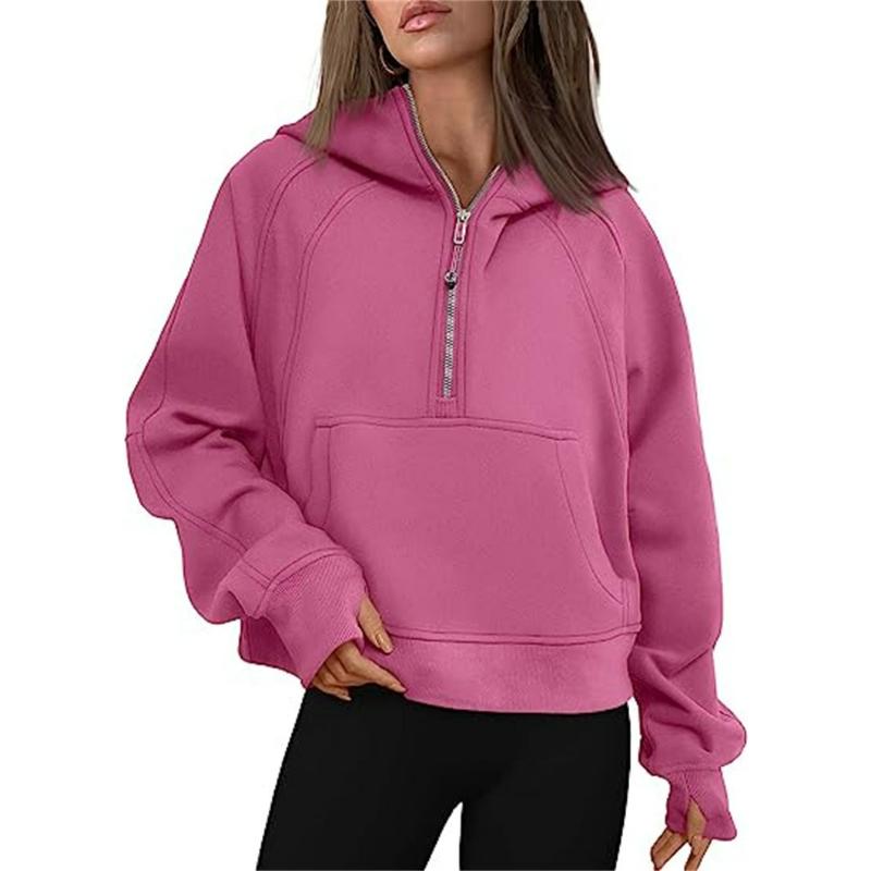 Autumn and Winter Yoga Clothes Women's Sports Half-chain Hoodie Sweater Loose Short Plus Velvet