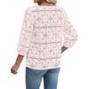 Women Casual Lace Three Quarter Sleeve Round Neck Blouse