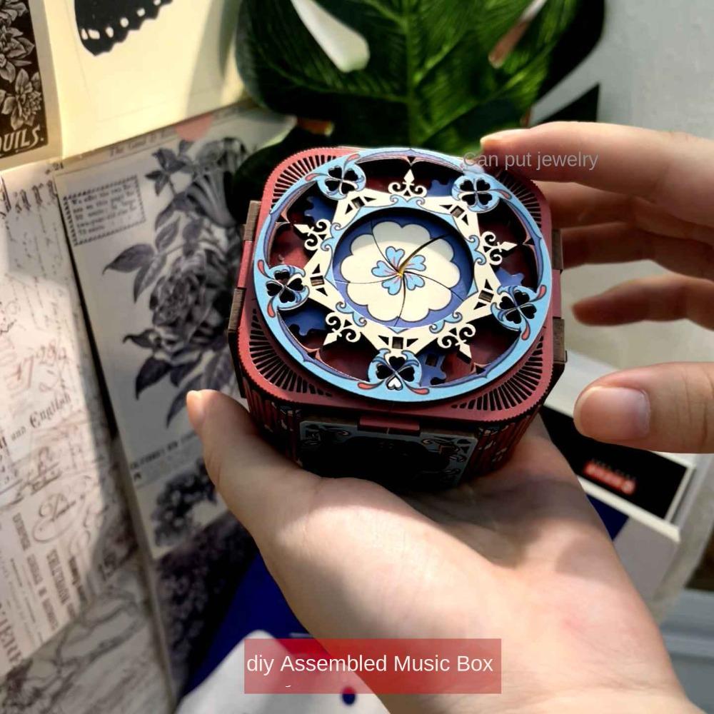 City of Sky Music Box Wood Puzzles Model Kit Assembly Ring Box  Wedding Ring Box