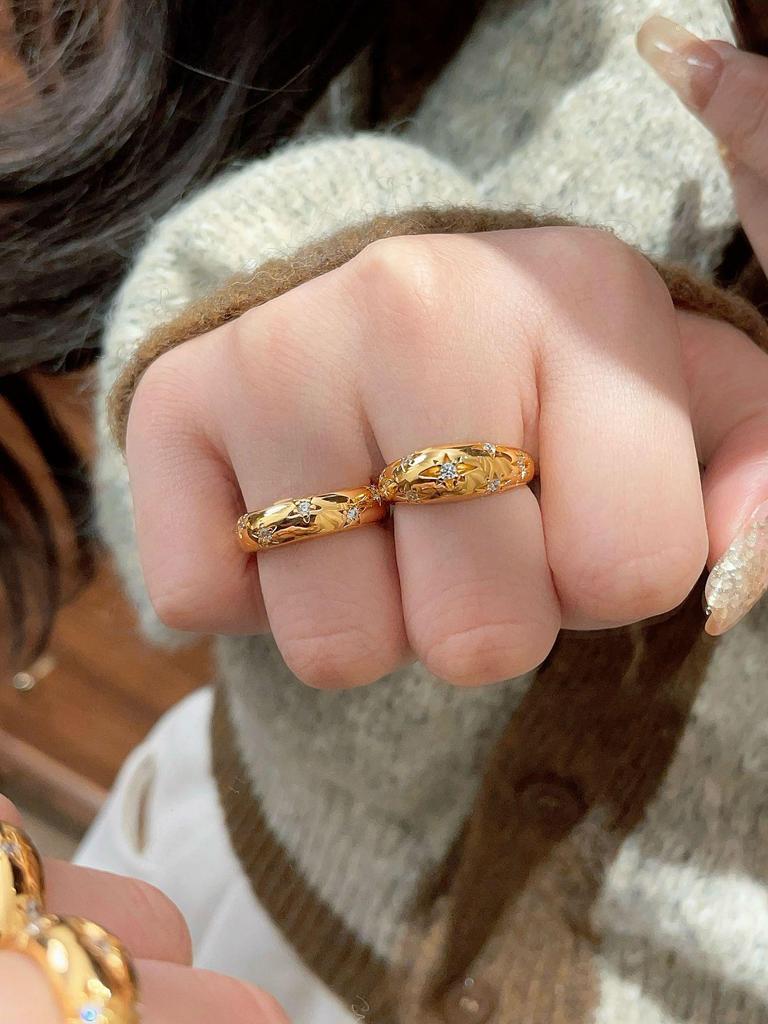Elegant 925 Silver & Gold Pentagram Star Ring for Women