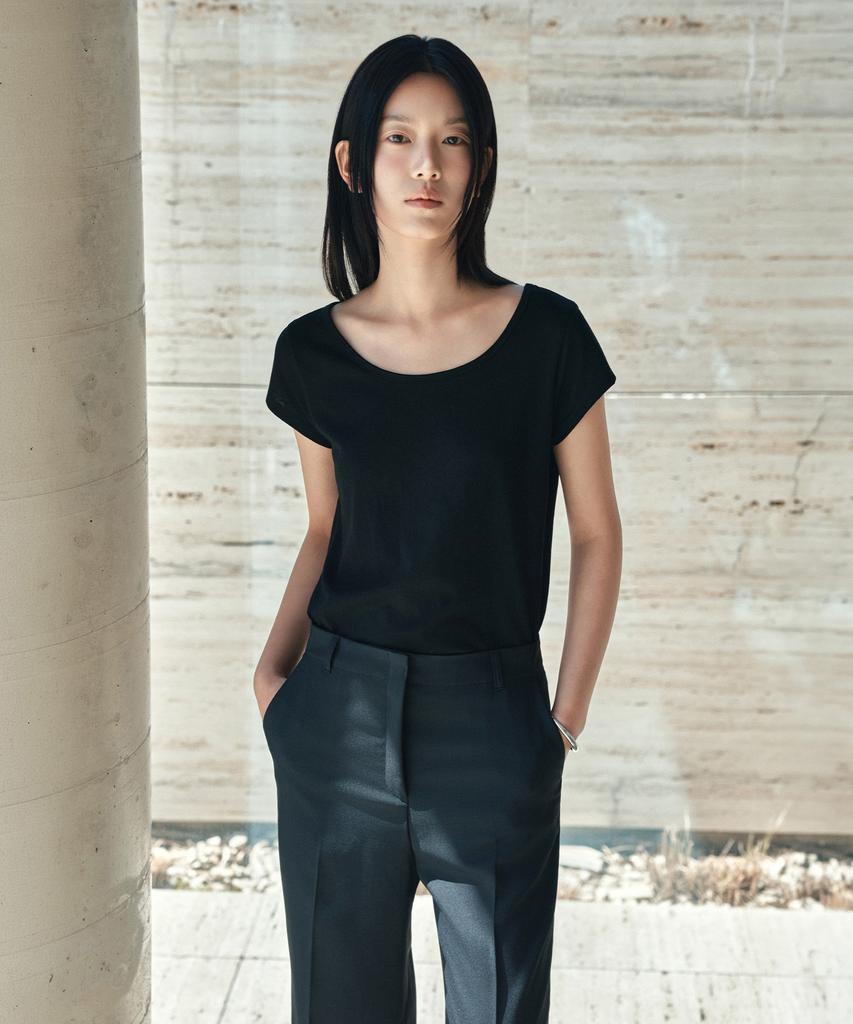 Siyajyu Sitp5286 Cap Sleeve Slim Short Sleeve T-Shirt_Black