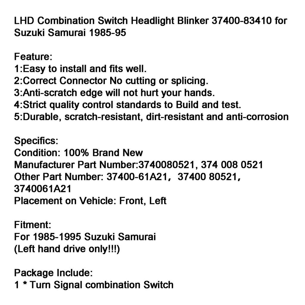 LHD Combination Switch Headlight Blinker 37400-83410 for Suzuki Samurai 1985-95