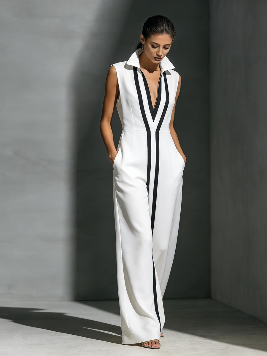 women s Contrast Striped Sleeveless Stand Collar Deep V Neck Linen Blend Straight Maxi Dress Casual Long Dress XS белый