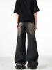 Men's Retro Distressed Ripped Jeans - Loose Straight Fit, Washed Wide-Leg Trousers
