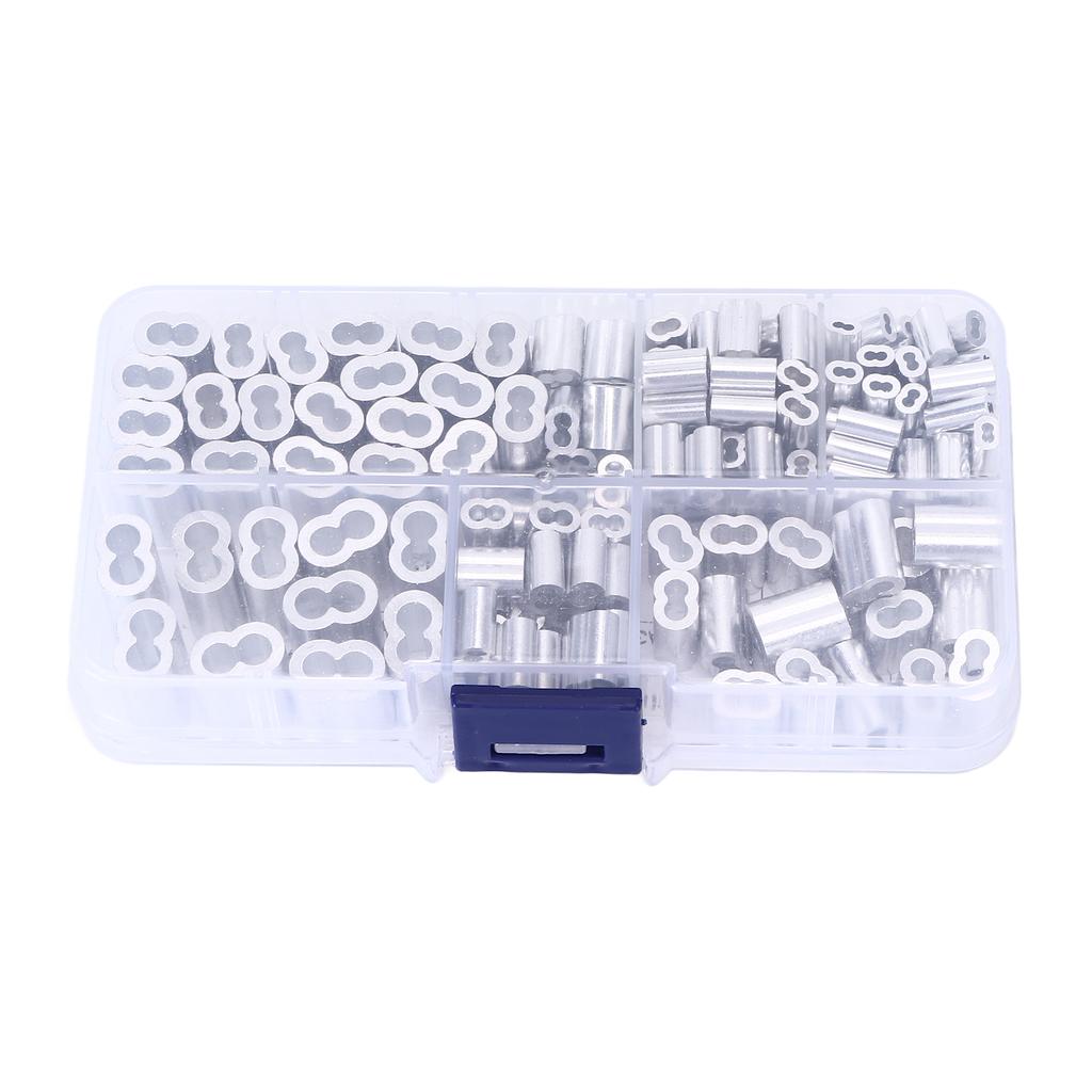 180pcs Crimping Loop Sleeve Kit 6‑Size Aluminum Double Barrel Ferrule Universal for Wire Rope Cable 