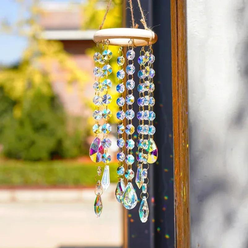 

1pcs Refracted Rainbow Light Shadow Wind Chime Kindergarten Crystal Glass Pendant Outdoor Circular Colored Crystal Pendant