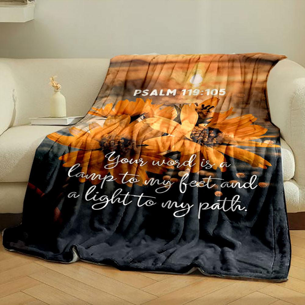 Psalm 119:105 Sunset Floral Blanket Printed Blanket for Living Room Bed Couch lunch break Soft Cozy Blanket for Friend's festival Gift