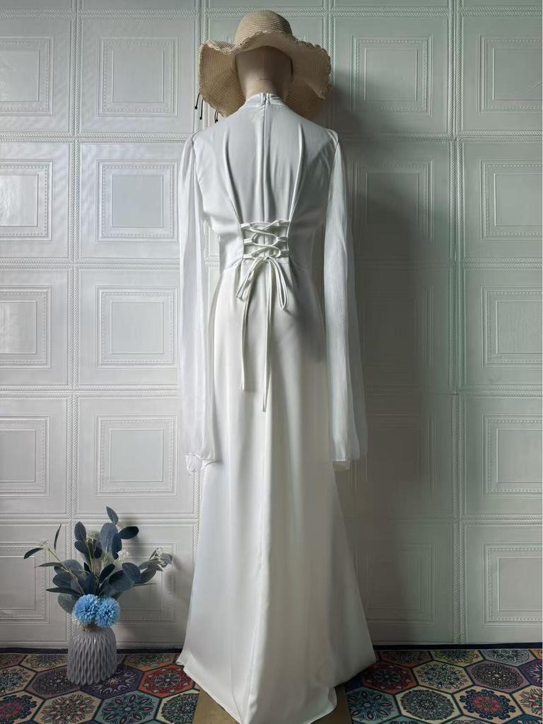 Spring Women's Elegant Flowy Long-Sleeve Dress - European American 2025 Style