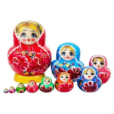 10 Pieces Matryoshka Nesting Doll Handmade 10Layer Set Basswood House Decoration for