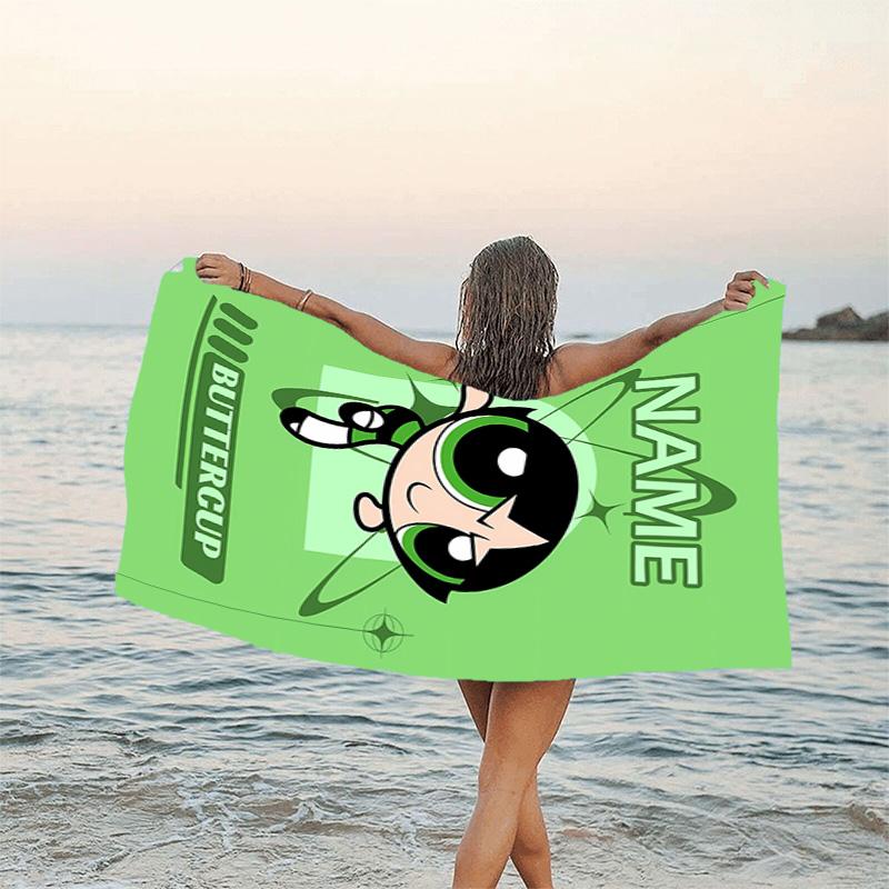 1pc The Powerpuff Girls3 Beach Towel with Custom Name, Beach/Swimming/Bath/Picnic/Camping Towel, Suitable for Seaside Beaches