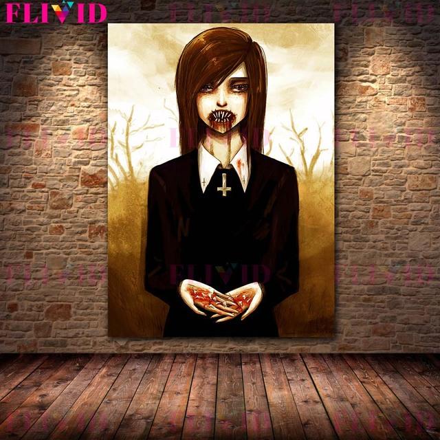 Terrible Gothic Girl Vintage Wall Art Oil Painting Pandora's Box Art Poster and Printed Little Witch Home Decoration