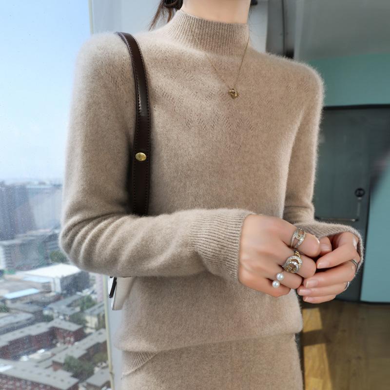 DAFIFY Women's Fashion Casual Fall Winter Solid Color Print Long Sleeve Half Turtleneck Sweaters