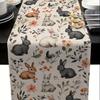 Multicolor Bunny Floral Table Runner Single Sided 2D Print Durable Table Mat Home Dining Room Kitchen Playful Decor Easter Gift