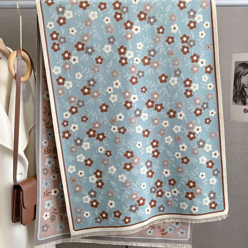 Korean Style Winter Cashmere Shawl Lightweight Floral Print Scarf Fashion Plaid Knitted Scarf  Lady