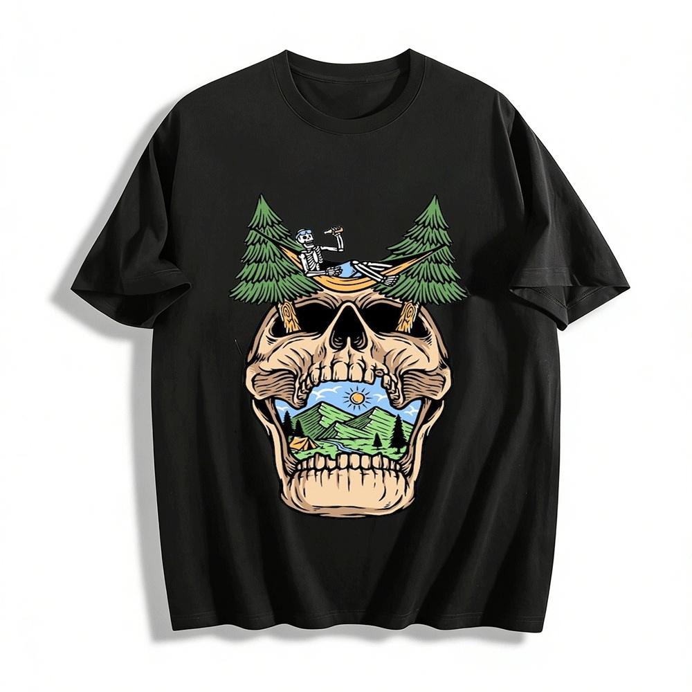 

Skeleton Camping Graphic Outdoor Casual T-Shirt Pure cotton T-shirt XXS
