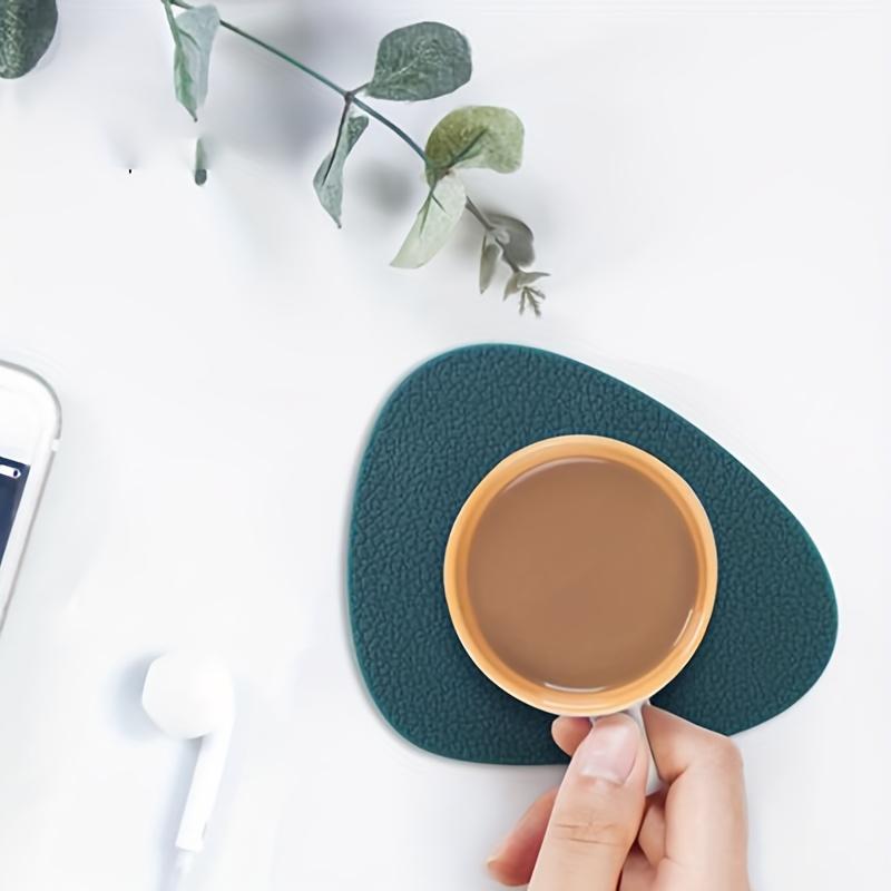 5pcs Leather Grain Silicone Coaster Nordic Wind Water Drop Shape Heat Resistant Kitchen Table Insulation Mat