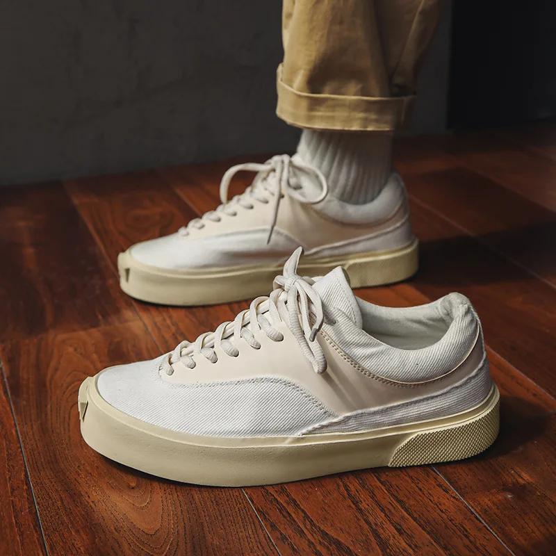 Men Shoes Sneakers 2025 Spring New Canvas Shoes Student Low Top Casual Sport Thick Sole Height Increasing Trend Skateboard Shoes