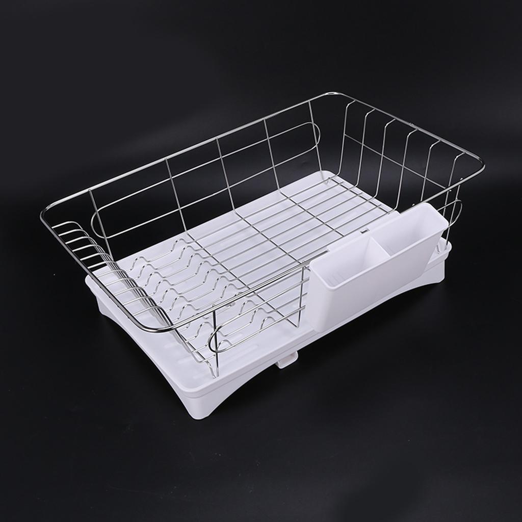 Good-Stainless Steel Dish Drainer Drying Rack With 3-Piece Set Removable Rust Proof Utensil Holde For Kitchen Counter Storage Ra