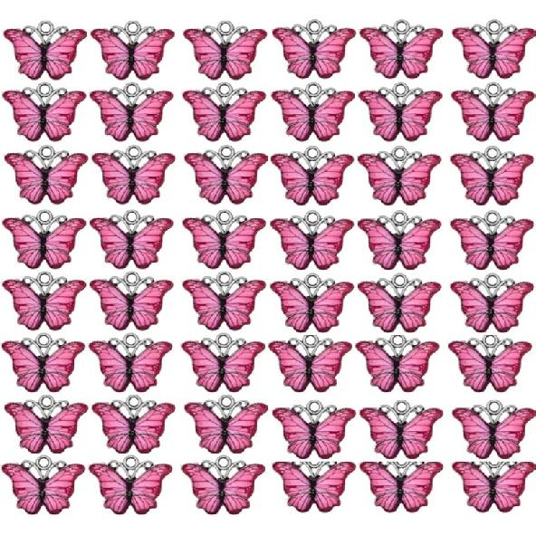 Zhiheng 50 Pack Alloy Butterfly Charms Monarch Butterfly Enamel Pendant Beads for Jewelry Making DIY Earring Necklace Bracelets Accessories Wine