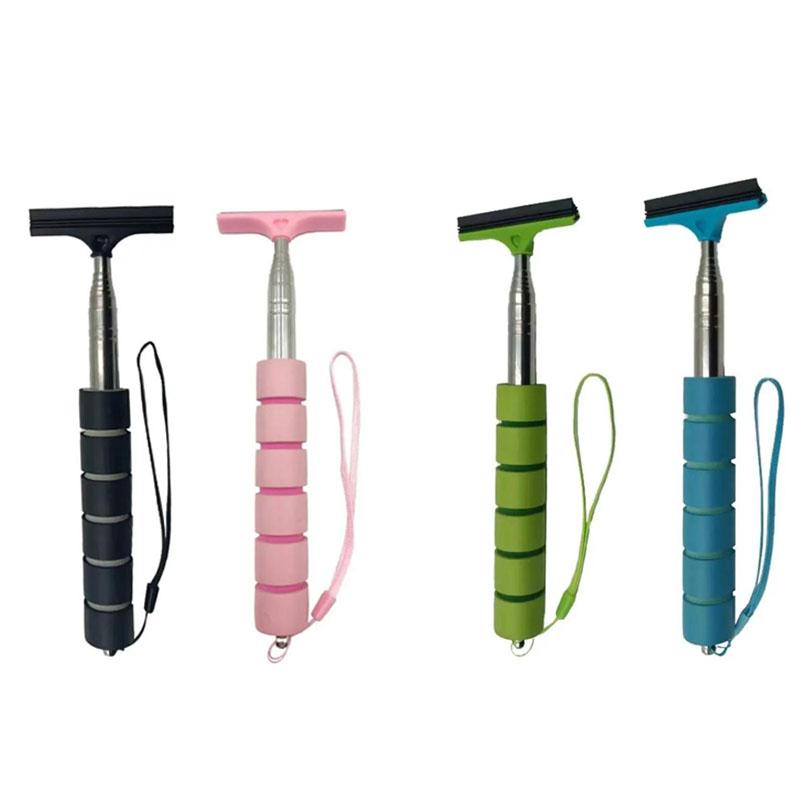 Car Rearview Mirror Wiper Portable Telescopic Auto Glass Squeegee Cleaner Car Mirror Wash Cleaning Brush Long Handle Glass Mist Cleaner