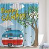 Dusk Sea Wave Beach Shower Curtains Creative Splicing Starfish Sailboat Blue Wooden Board Landscape Home Decor Bathroom Curtain