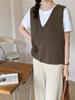 Korean Version Solid Pocket Knitted Vest Cardigan Women's Autumn Winter New Loose Fashion V-neck Sleeveless Sweater Vest