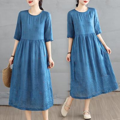 2026 Summer Lightweight Flowy Fairy Embroidered Cotton Linen Dress