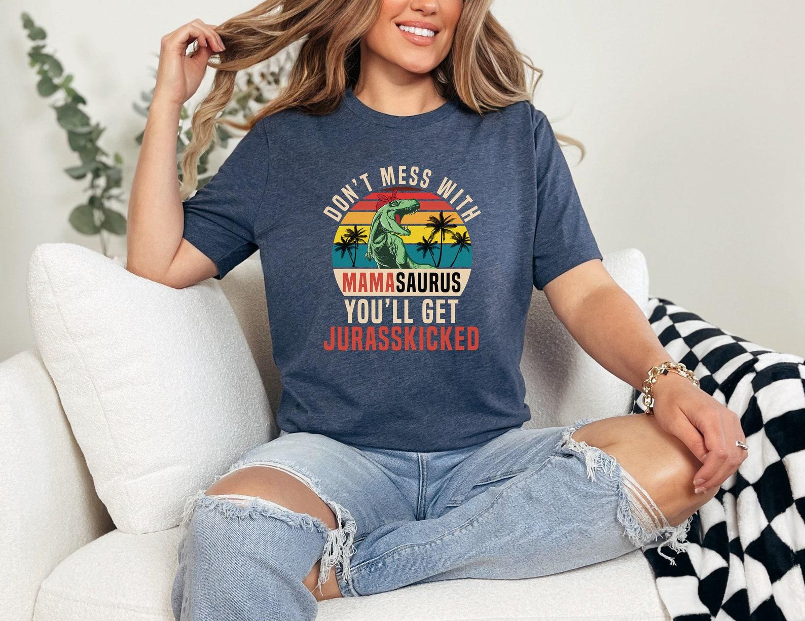 MamaSaurus T-Rex T-Shirt: Funny Dinosaur Mom Gift L