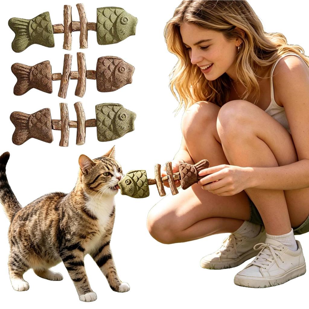 Jouet poisson en herbe à chat Bâtonnet à mâcher Jouet interactif de nettoyage dentaire pour chats avec matériaux naturels Design en forme de poisson pour animaux de compagnie d'intérieur