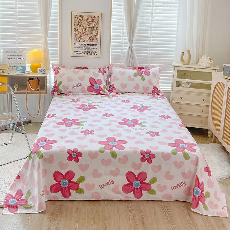 Pink Floral Bed Sheet Set Soft Cotton 4 Pieces Queen Botanical Bed Set, 8 Inch Deep Pocket Fitted Sheet, Flat Sheet, Pillowcases