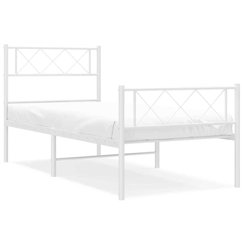 Vidaxl Metal Bed Frame with Headboard and Footboard, White, 100X200 Cm