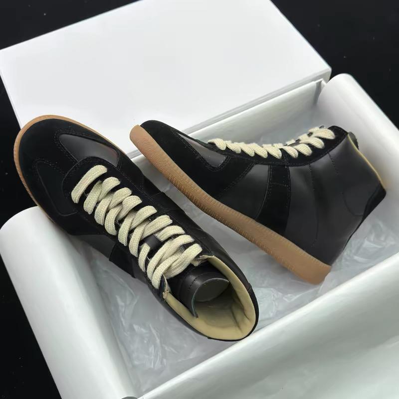 Genuine Leather Flat Bottom High Top Shoes Unisex Outdoor Walking Fashion German Training Shoes Designer Casual Footwear