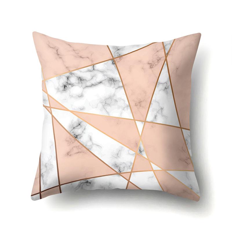 Polyester Pillow Case Nordic Ins Style Marble Geometric Printed Peach Leather Velvet Living Room Sofa Pillow Case