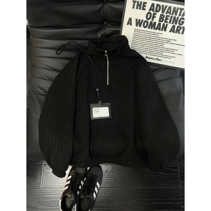 Men's Herringbone Pattern Fleece-Lined Hoodie: Autumn/Winter, Half-Zip, Long-Sleeve, Thickened, Stylish, High-End Jacket.